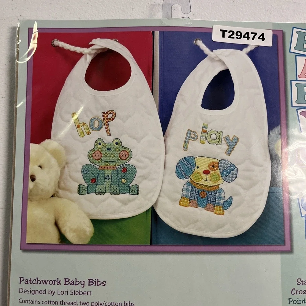Dimensions Patchwork Baby‎ Bib Stamped Cross Stich Kit 73474 2008 Baby Hugs